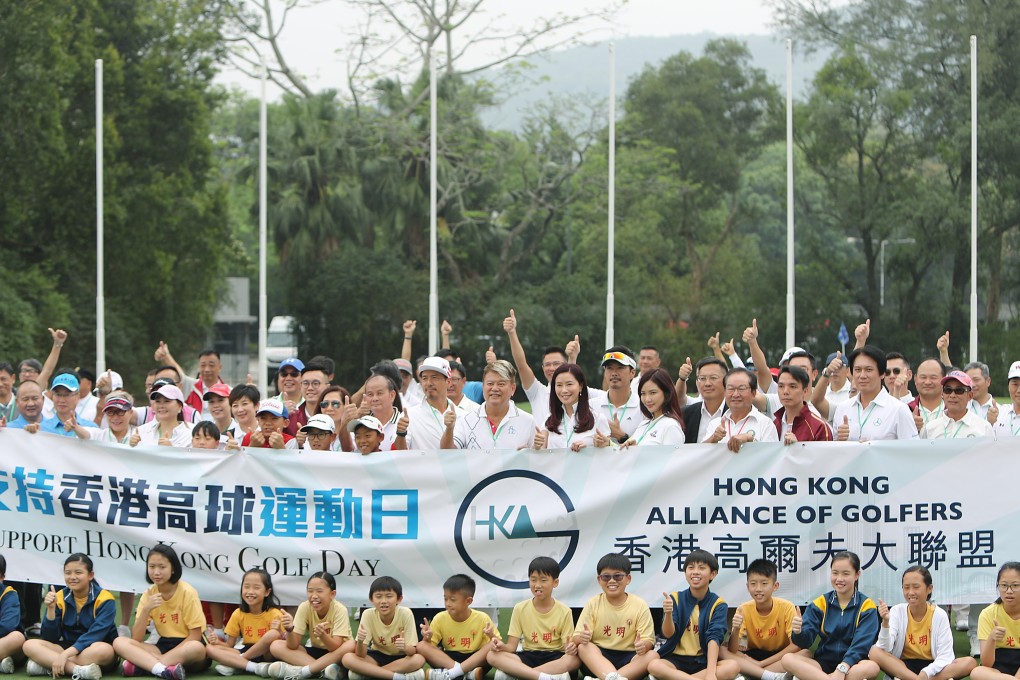 The Hong Kong Alliance of Golfers and others mark Support Hong Kong Golf Day, at the golf club in Fanling on April 27, 2018. Photo: Winson Wong