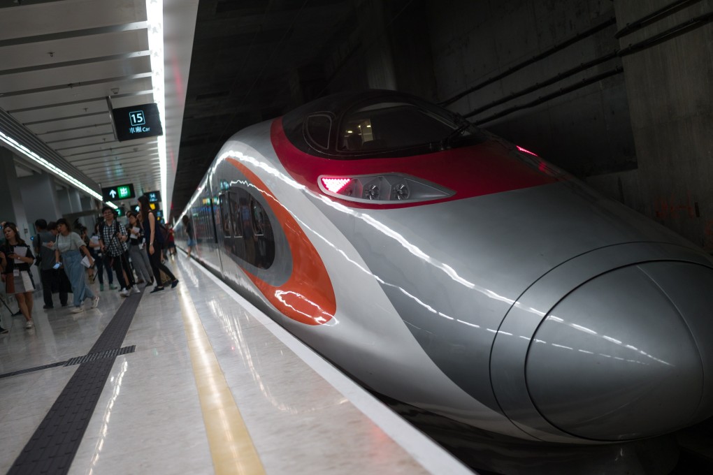 A high-speed train at the West Kowloon terminus in Hong Kong. Photo: EPA