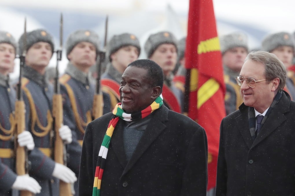 Zimbabwe’s President Emmerson Mnangagwa reviews honour guards upon his arrival at Moscow’s Vnukovo-2 airport in Russia on January 14, 2019. Photo: EPA