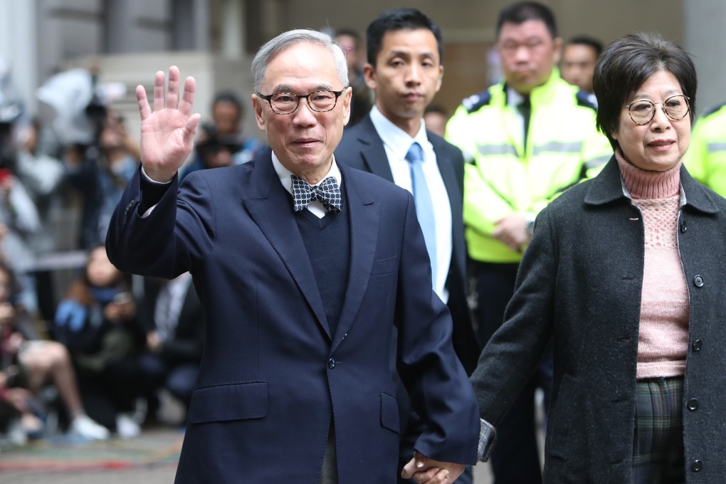Donald Tsang leaves Queen Mary Hospital with his wife, Selina Tsang. Photo: Winson Wong