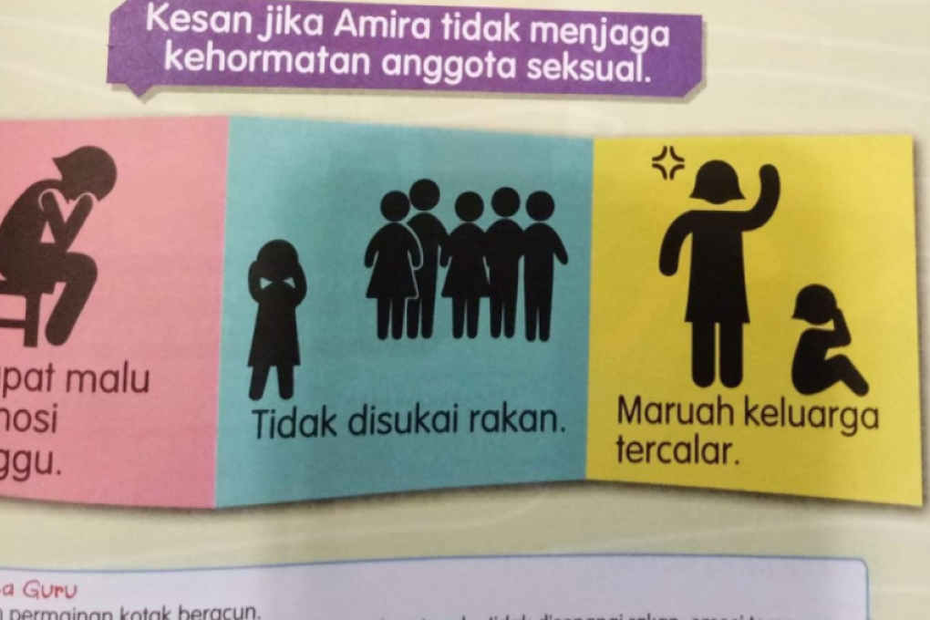 The infographic in a Malaysian health textbook which shames girls for having sex. Photo: Twitter