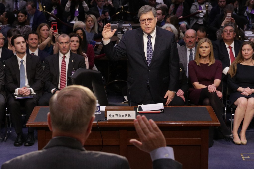 William Barr, nominee to be US Attorney General, is sworn in before testifying during a Senate Judiciary Committee confirmation hearing on Capitol Hill in Washington on Tuesday. Photo: AFP