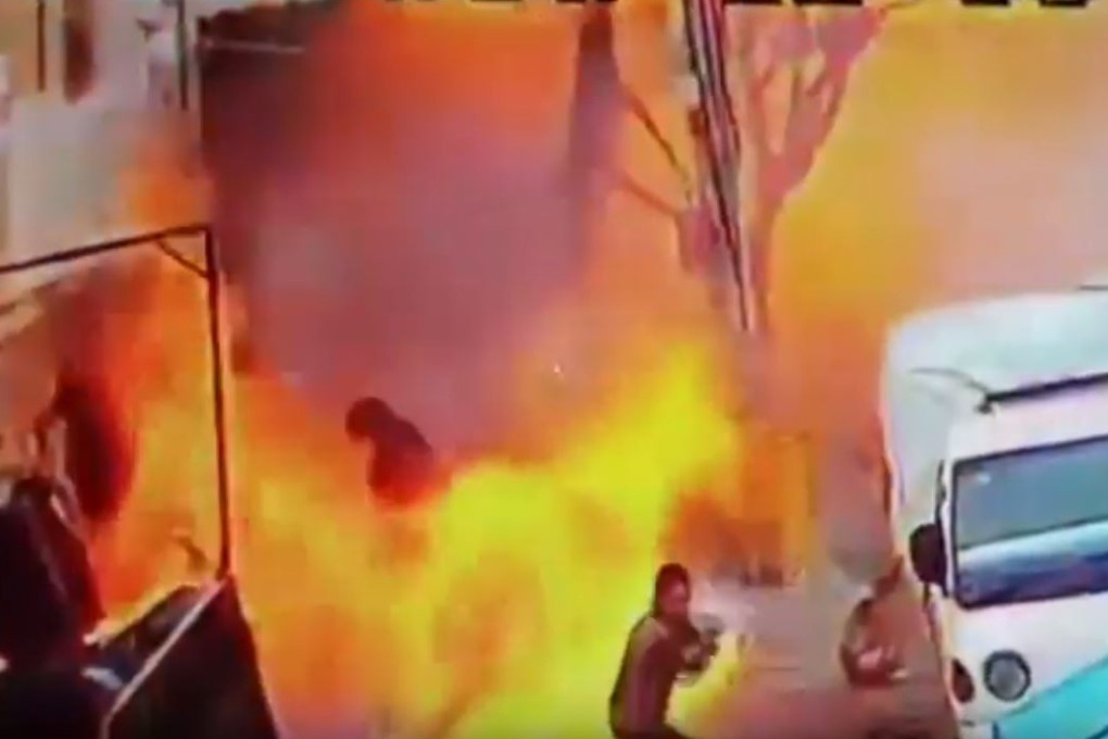 An explosion rips through a restaurant in Manbij, Syria, on Wednesday. Four US personnel were killed, among a reported 19 fatalities. Photo: AP