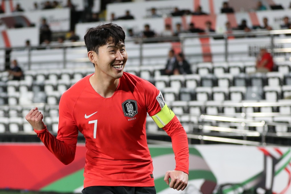 Son Heung-Min of South Korea celebrates as his side overpower China in the final group game. Photo: Xinhua