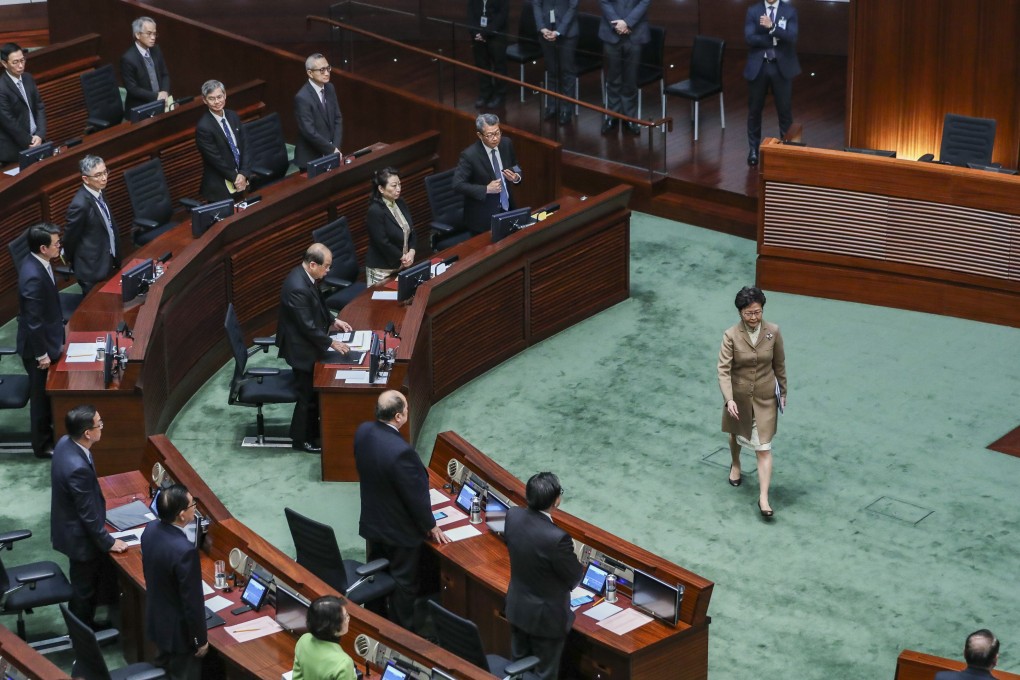 Chief Executive Carrie Lam attends a question-and-answer session in the Legislative Council on January 10. At the time, Lam said legislators’ discontent over cuts to welfare for the elderly had “shocked” her, but she has since admitted her government could have handled the changes better. Photo: Sam Tsang