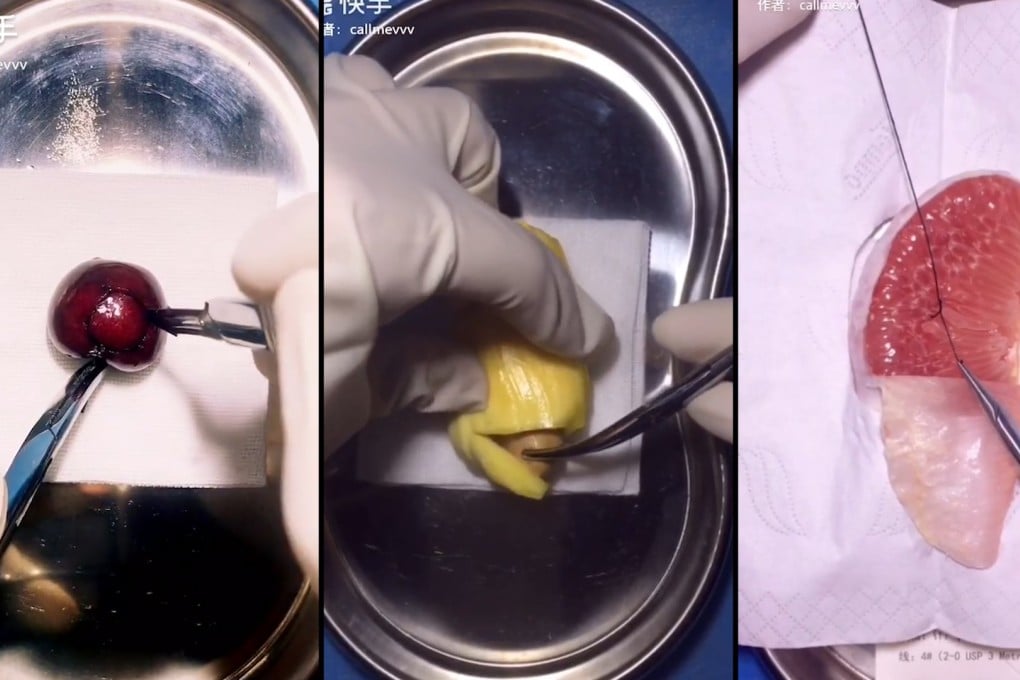 Wang Yexiao performs surgery on fruit in his videos. He has gained more than 100,000 followers on Kuaishou. Photo: Handout