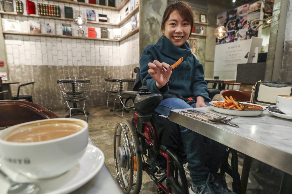 When elite wheelchair athlete Ho Yuen-kei is not training, she is blogging about her second love, food, and restaurants in the city. Photo: Felix Wong