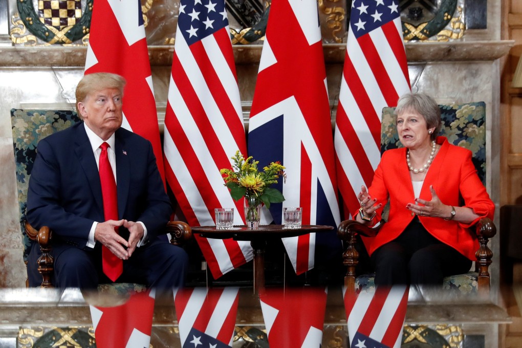 US President Donald Trump and British Prime Minister Theresa May meet at Chequers in Buckinghamshire, Britain, on July 13, 2018. Trump is currently presiding over a government shutdown, while May’s plan for the UK to leave the European Union was voted down in Parliament this week. Photo: Reuters