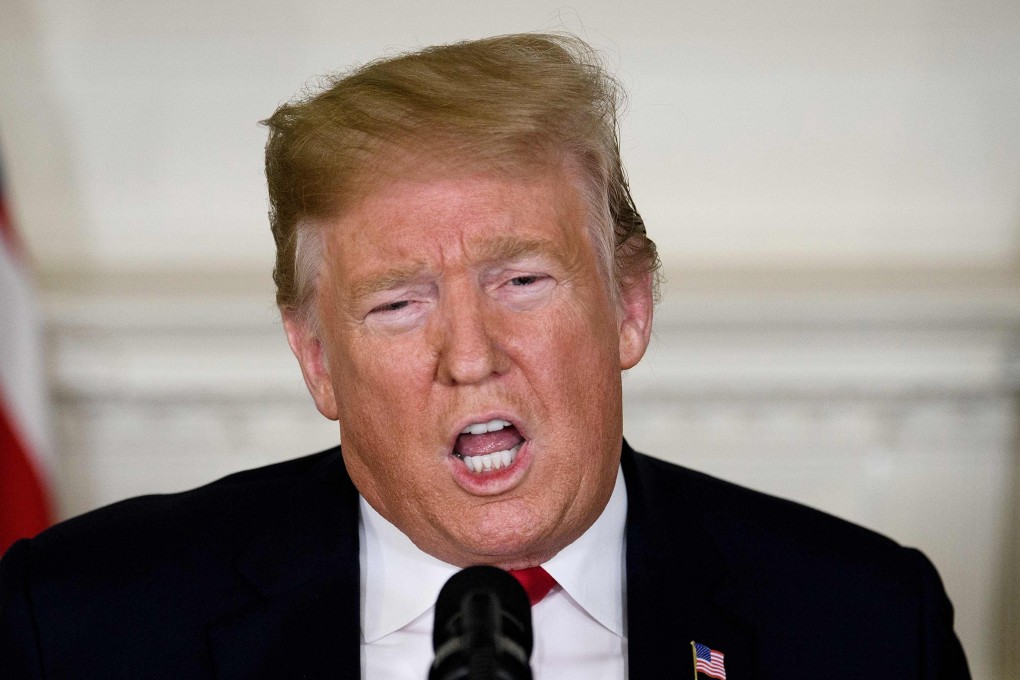 US President Donald Trump making a speech about immigration and the border wall from the diplomatic reception room of the White House on Saturday. Photo: AFP