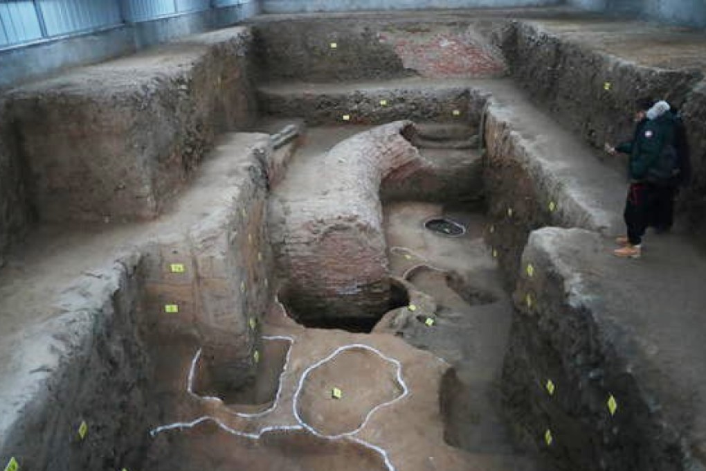 Archaeologists found fragments of ceramic coin moulds at the site when they were carrying out repairs after heavy rain in late 2017. Photo: Handout