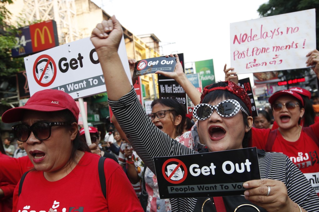 Pro-democracy demonstrators during a rally to protest the possible delay of the general election in Bangkok. Photo: EPA