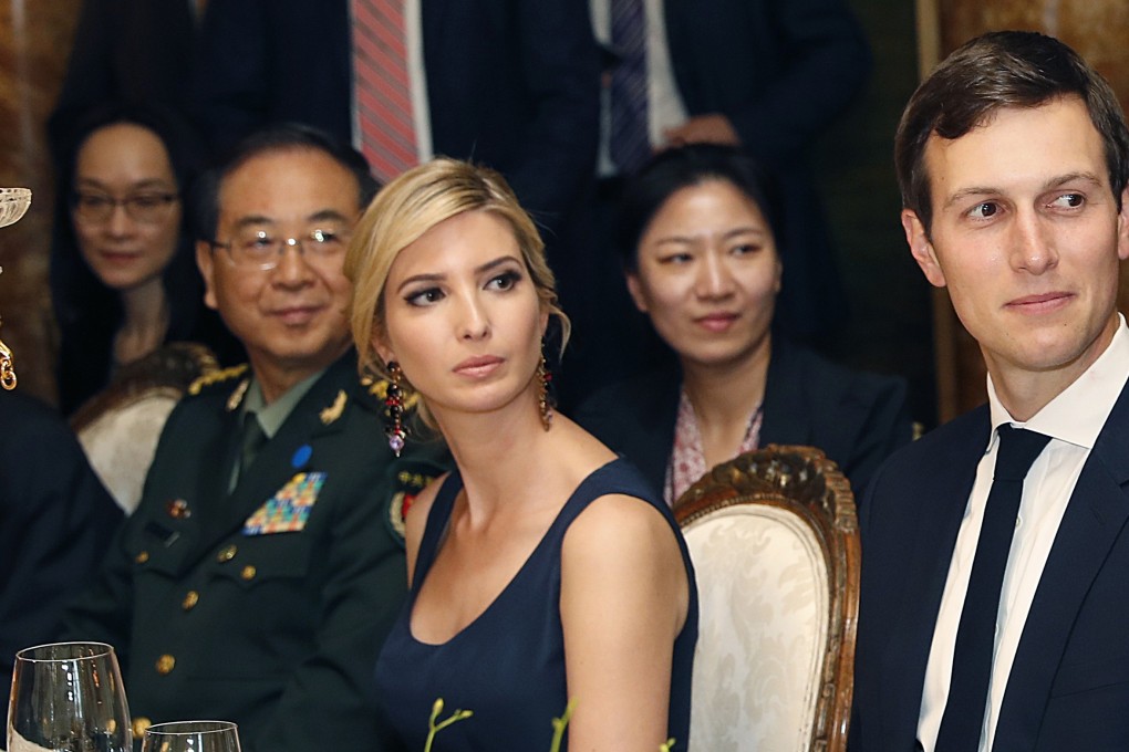 Ivanka Trump, centre, is seated with her husband, White House senior adviser Jared Kushner, right, during a dinner with US President Donald Trump and Chinese President Xi Jinping at Mar-a-Lago in Palm Beach, Florida in April 2017. Photo: AP