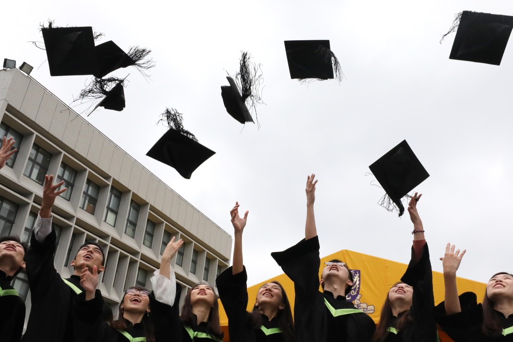 Chinese University of Hong Kong students celebrate their graduation in November 2018. The university’s CW Chu College Service Team organised a summer camp for students from a local “Band 3” secondary school every year from 2014 to 2016, to encourage them to build trust and boost self-confidence, and both sides benefited. Photo: Felix Wong
