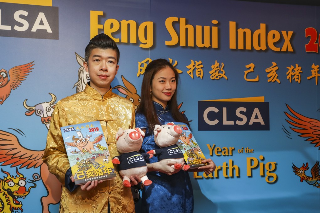 Alec So and Sally Chan of CLSA launch the Feng Shui Index 2019 at The China Club in Central, Hong Kong. Photo: Tory Ho