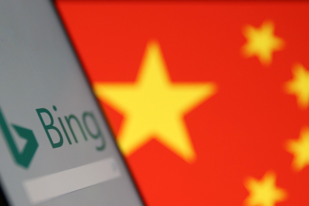A smartphone with the Microsoft Bing logo is displayed against the backdrop of a Chinese flag in this picture illustration taken January 24, 2019. REUTERS/Dado Ruvic/Illustration
