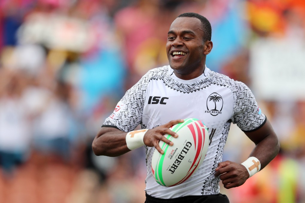 Fiji’s Alosio Naduva scores a try against Wales at the Hamilton Sevens. Photo: AFP