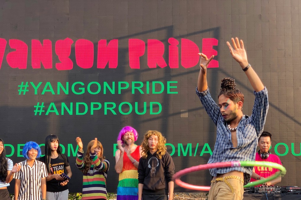 A performer hula hoops at a contest of the Drag Olympics at Yangon Pride festival in Yangon, Myanmar. Photo: Reuters