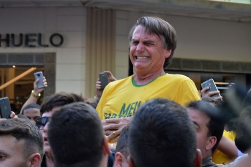 Jair Bolsonaro after being stabbed in the stomach during a campaign rally in Juiz de Fora, Brazil on September 6. Photo: AFP
