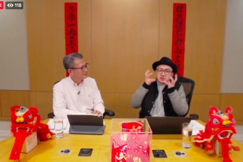 Paul Chan (left) with comedian Wong Cho-lam, who attracted some criticism for not knowing enough about government policies, at the Facebook Live session.