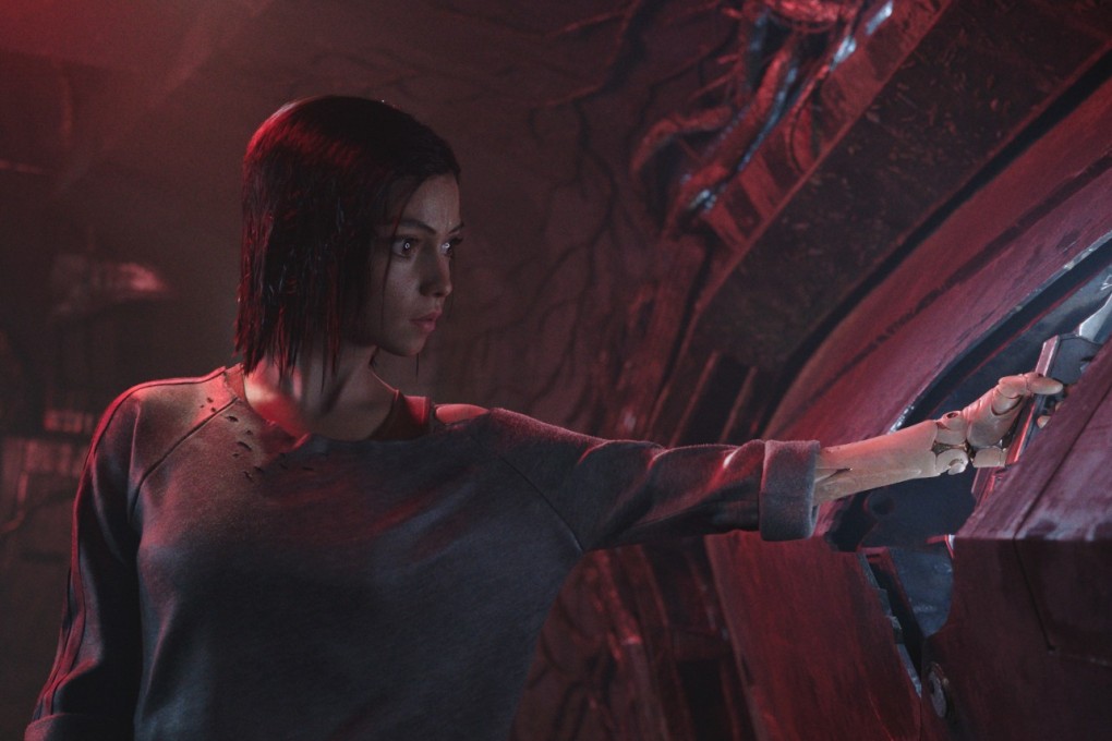 A still from Alita: Battle Angel. Rose Salazar, who plays cyborg Alita, wore a motion-capture suit during filming.