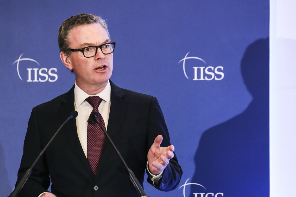 Australian Defence Minister Christopher Pyne delivers his keynote address during the International Institute for Strategic Studies (IISS) Fullerton Forum in Singapore. Photo: AP