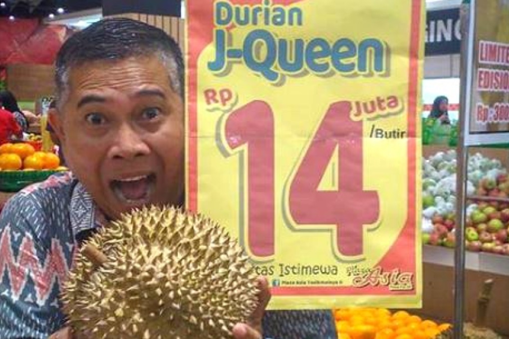 The 14 million rupiah J-Queen durian sold at Plaza Asia in Tasikmalaya over the weekend. Photo: Instagram