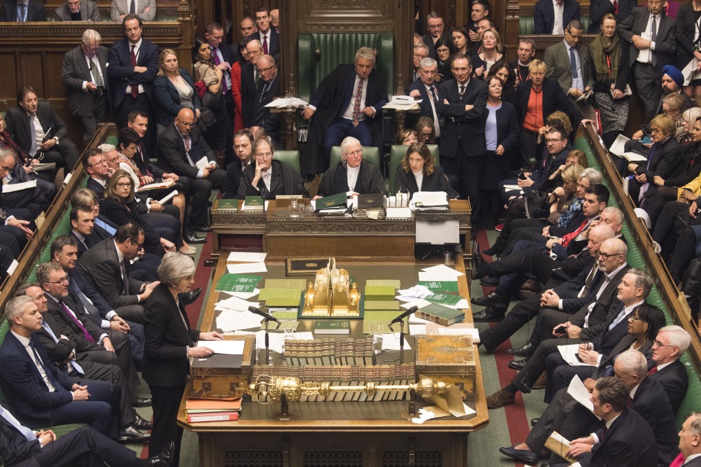British Prime Minister Theresa May (front left) is seen during the vote on Brexit deal amendments at the House of Commons in London, Britain, on Jan. 29, 2019. Photo: Xinhua/UK Parliament/Mark Duffy