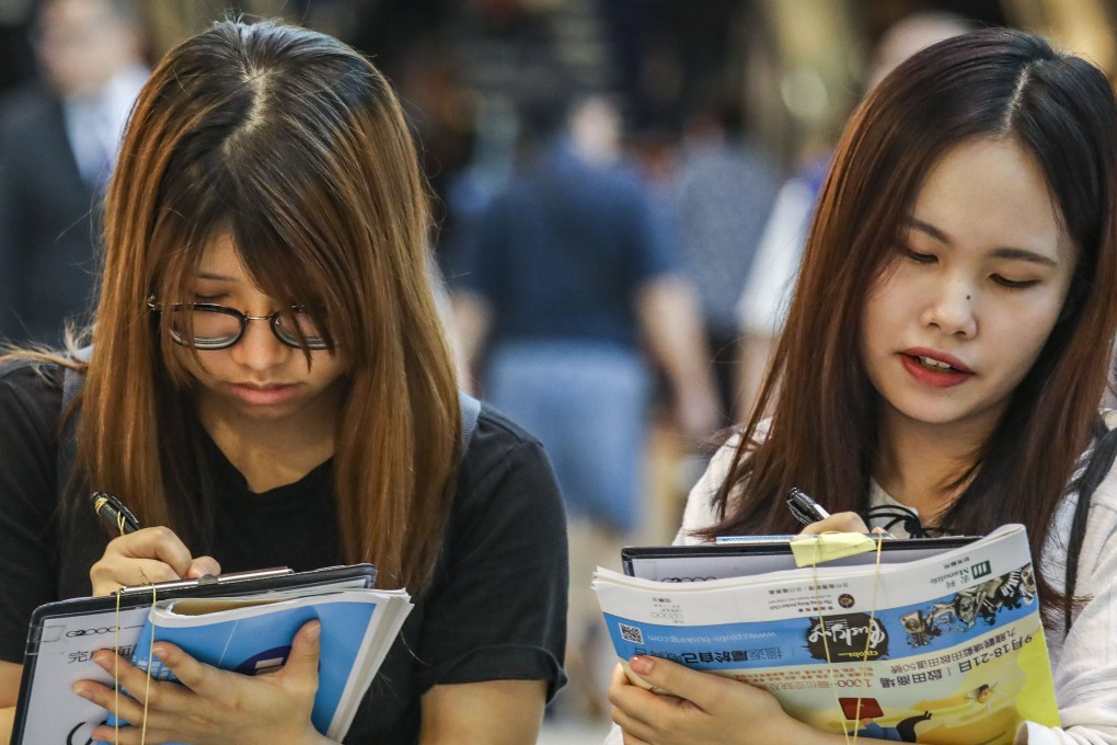 Jobseekers at a career fair at a shopping centre in Lam Tin, in the Kwun Tong area of Hong Kong. If Hongkongers don’t see the future benefits of the Greater Bay Area, it will be their loss. Photo: Nora Tam