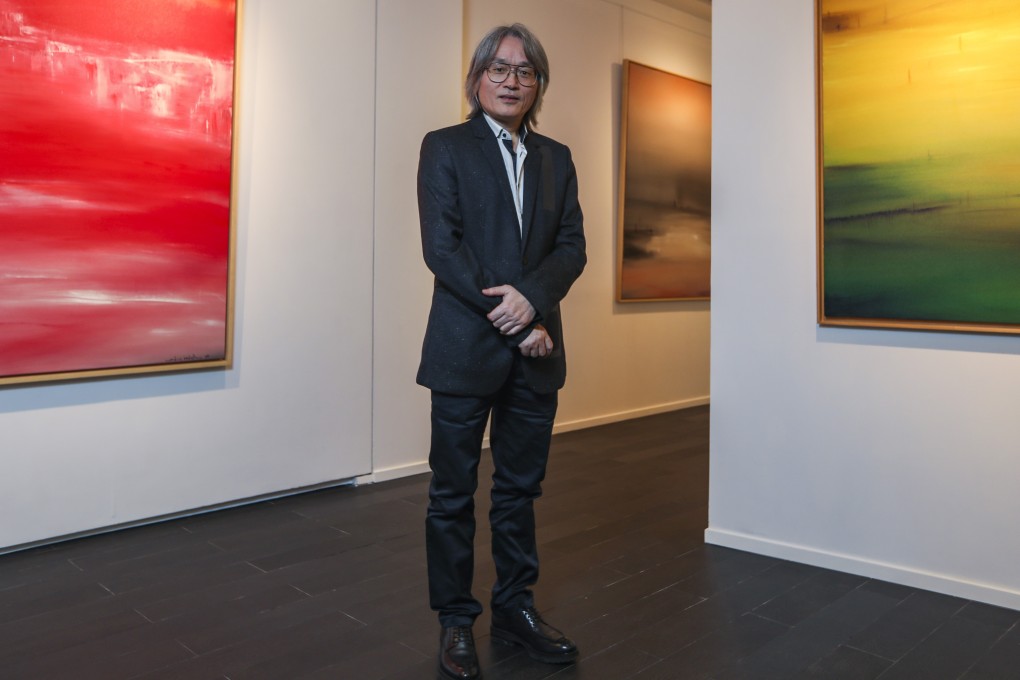 Feng Xiao-Min with some his works, at the Opera Gallery, in Central. Picture: Xiaomei Chen