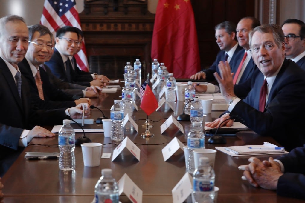 US Trade Representative Robert Lighthizer and Chinese Vice-Premier Liu He lead their delegations as they begin trade negotiations at the Eisenhower Executive Office Building in Washington on Wednesday. Photo: Getty Images via AFP