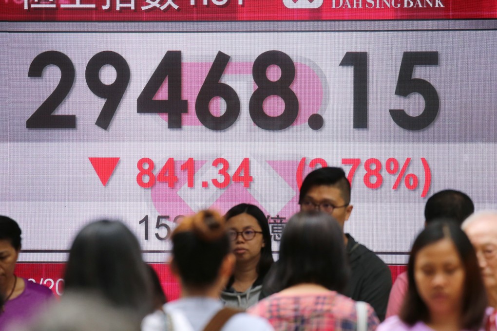Hong Kong’s benchmark stock market went down 14 per cent last year, denting bankers’ bonus prospects. Photo: Dickson Lee