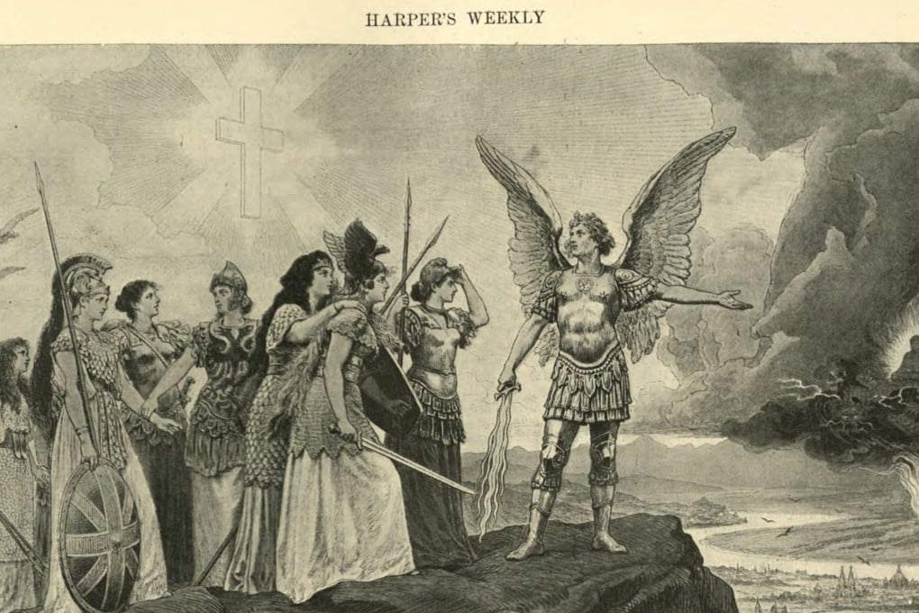 An illustration in Harper’s Weekly, titled ‘The Yellow Peril’ (1895), comes with an exhortation: ‘Nations of Europe! Join in the defence of your faith and your homes!’