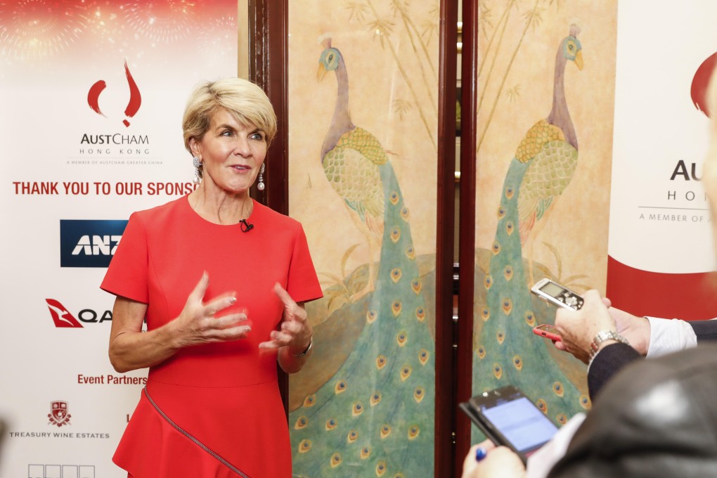 Former Australian Minister for Foreign Affairs, the Hon Julie Bishop MP, speaks at the Australia Day Luncheon in the Island Shangri-La Hong Kong on Friday. Photo: The Australian Chamber of Commerce in Hong Kong