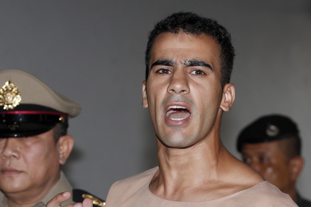 Bahraini soccer player with Australian refugee status Hakeem Al-Araibi arrives for extradition hearing at the Criminal Court in Bangkok, Thailand. Photo: EPA