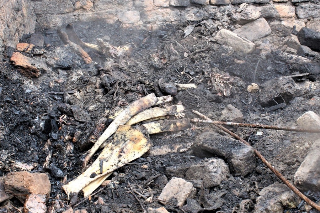 An animal’s carcass is unearthed following a gunfight in Kashmir. Photo: Saqib Mir