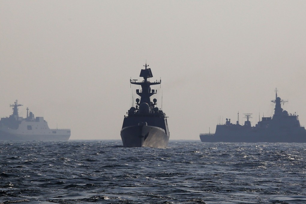 The PLA Navy guided missile frigate Hengshui and the guided-missile destroyers Yinchuan and Lanzhou take part in a live-fire exercise in the South China Sea. Photo: Handout