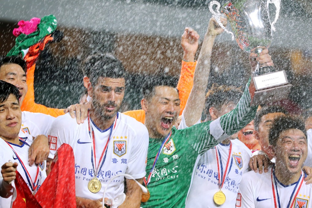 Shandong Luneng celebrate winning the Chinese New Year Cup 2019 against Sagan Tosu of Japan at Hong Kong Stadium. Photos: Dickson Lee