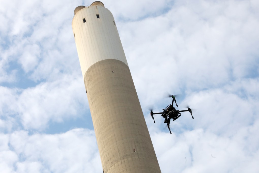 A drone inspects Castle Peak Power Station in Tuen Mun. Photo: Nora Tam