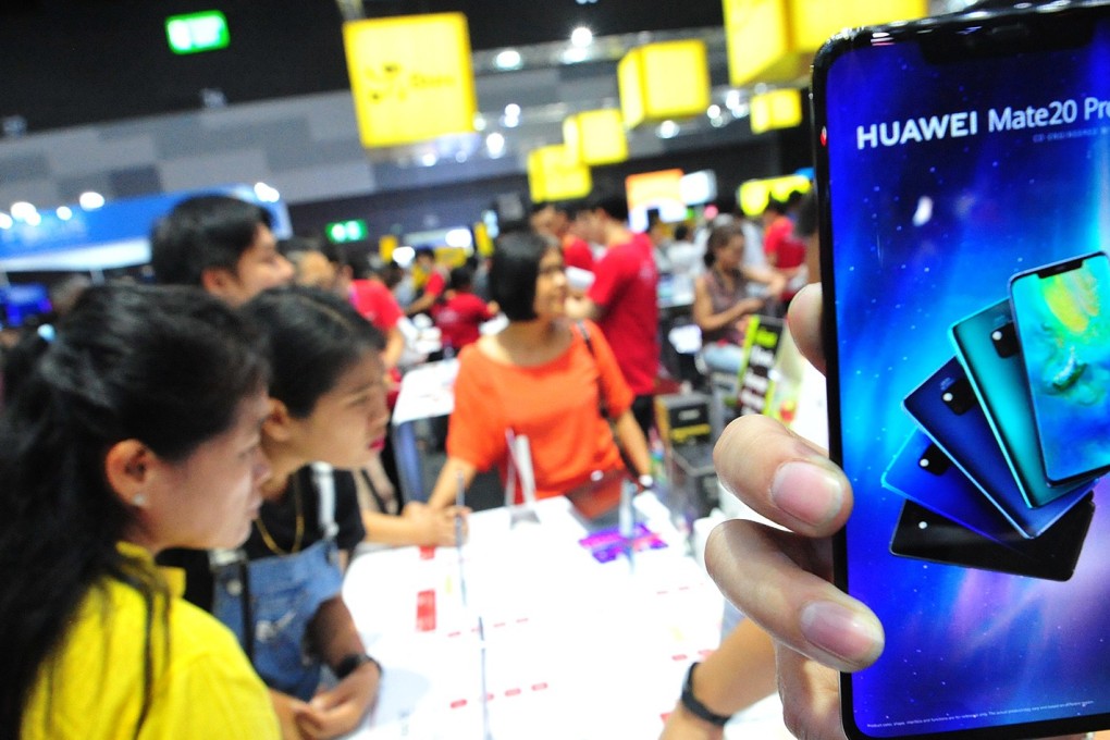 A Huawei cellphone is displayed at the Thailand Mobile Expo 2019 in Bangkok on Thursday. Photo: Xinhua
