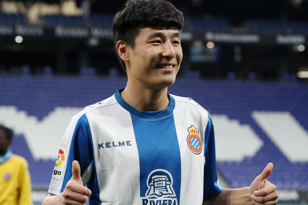 Espanyol’s Wu Lei during his official presentation. Photo: Reuters