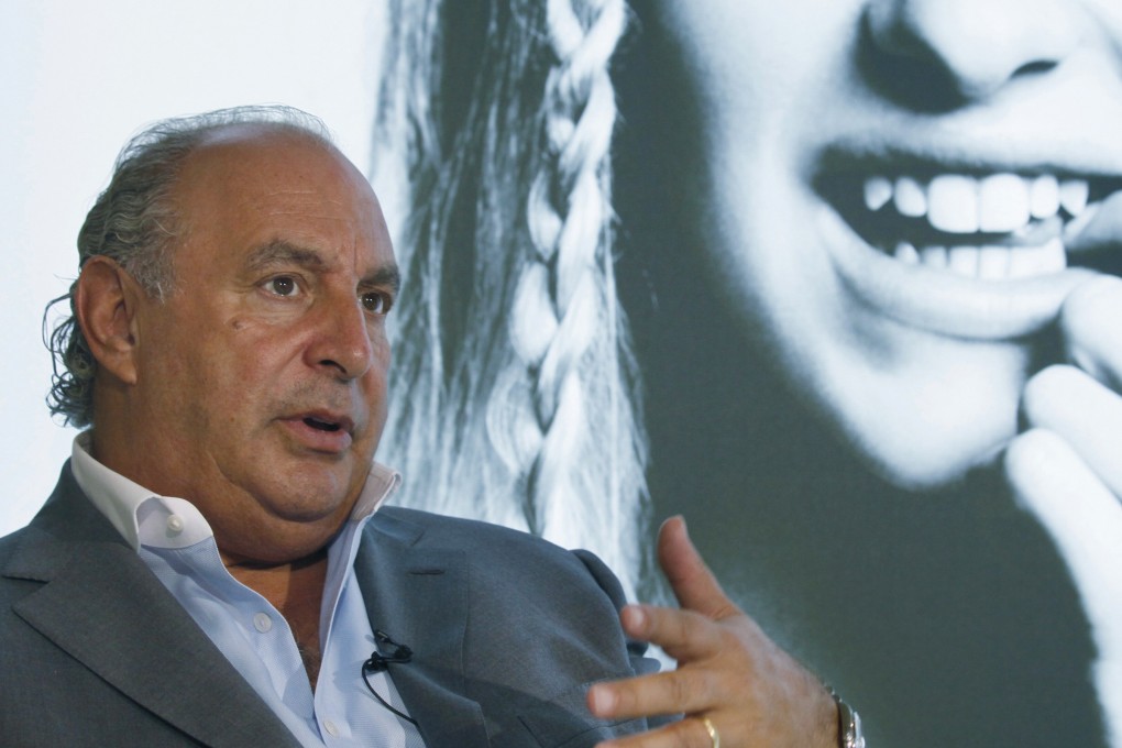 Philip Green speaks during an interview at his new Topshop store in Hong Kong. Photo: AP