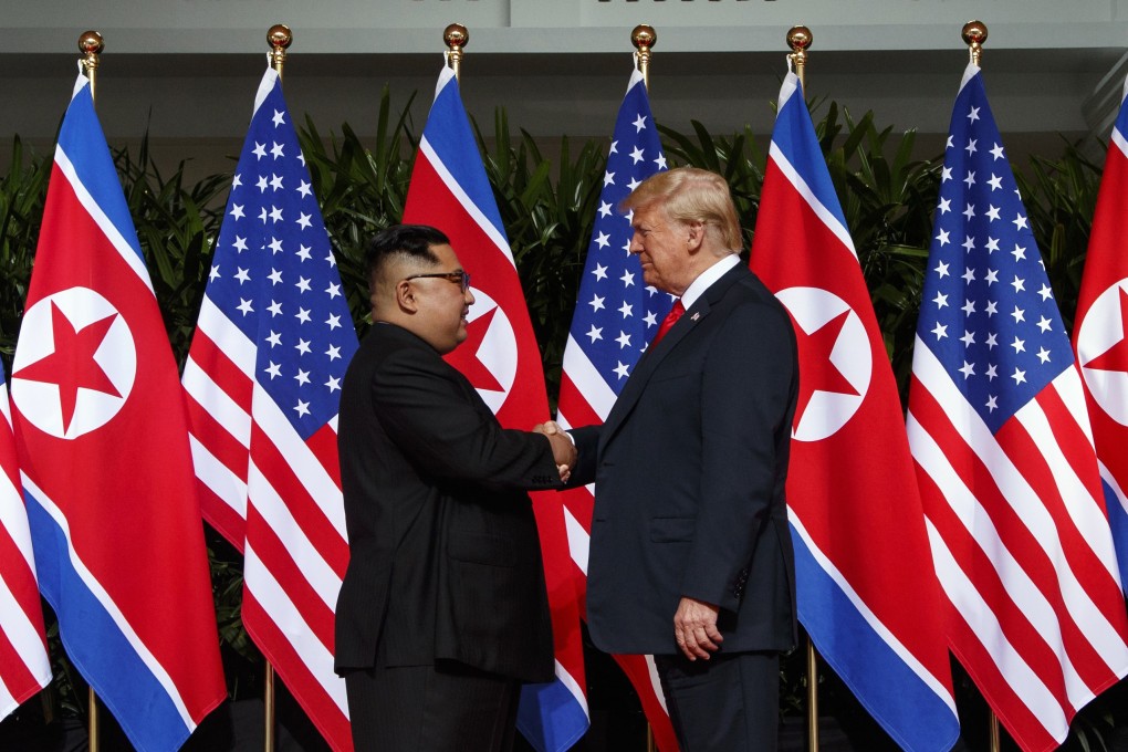 A June 12, 2018 photo of North Korean leader Kim Jong-un and US President Donald Trump on Sentosa Island in Singapore. Photo: AP