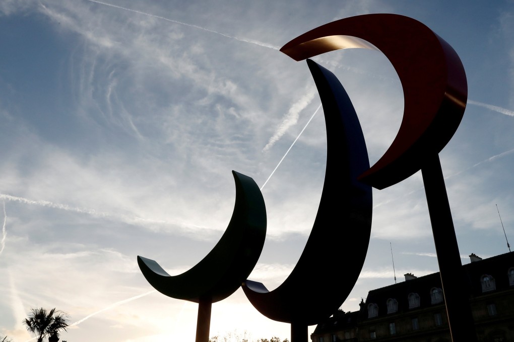 The Paralympic Games symbol is seen in front of the Hotel de Ville City Hall in Paris. Photo: Reuters