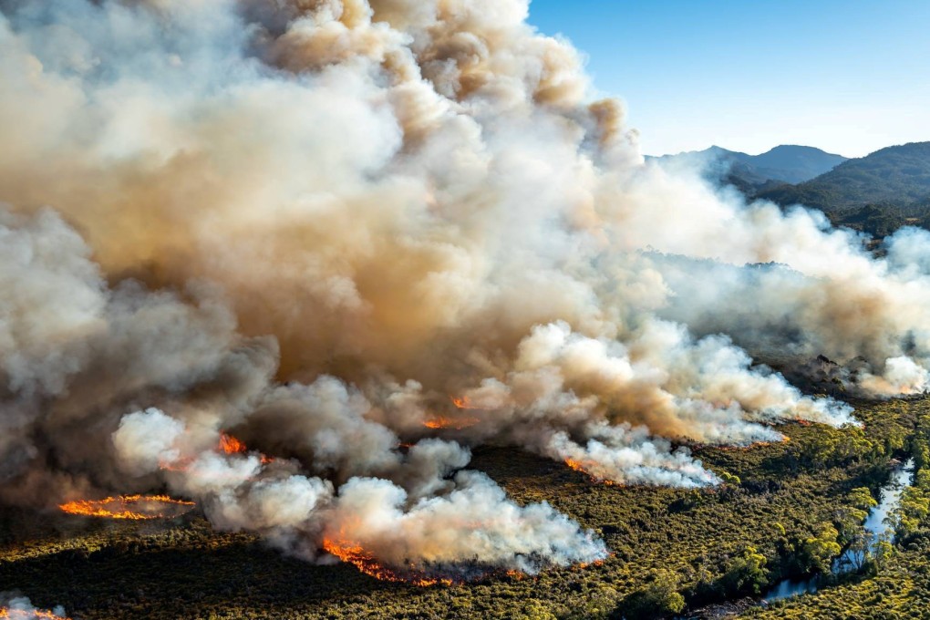 A large bushfire burns in Tasmania, Australia, where temperatures have reached record highs. Photo: Reuters