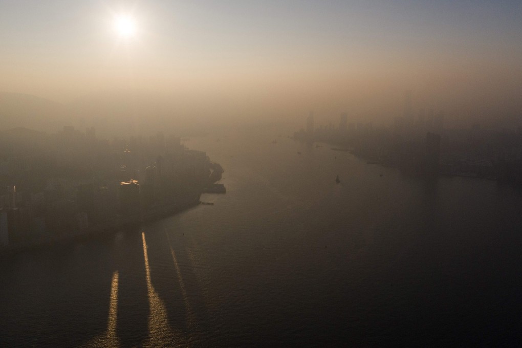This aerial photo taken on December 26, 2018, shows a layer of haze hanging over Hong Kong. Photo: AFP
