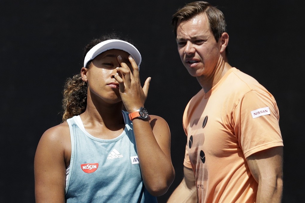 Sascha Bajin coaches Naomi Osaka during a practice session at the Australian Open. Photo: AP