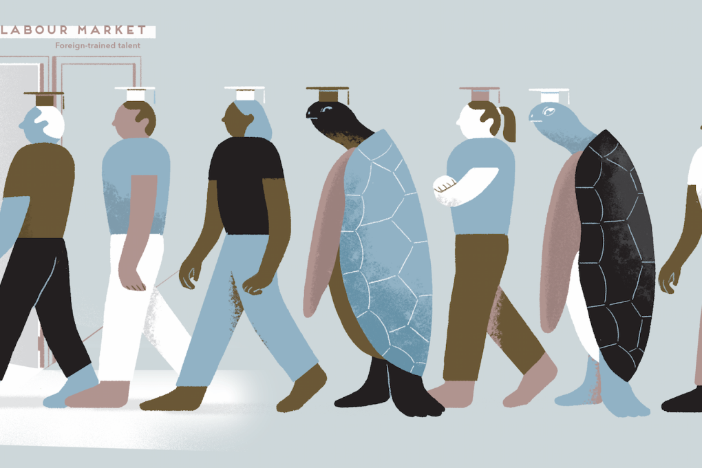 Haigui is the Chinese term to describe people who return to China having studied abroad. It sounds like the Chinese word for sea turtle, but is also used to represent the fact that these returnees often travel great distances to come home, just like migratory sea turtles. Illustration: Kaliz Lee