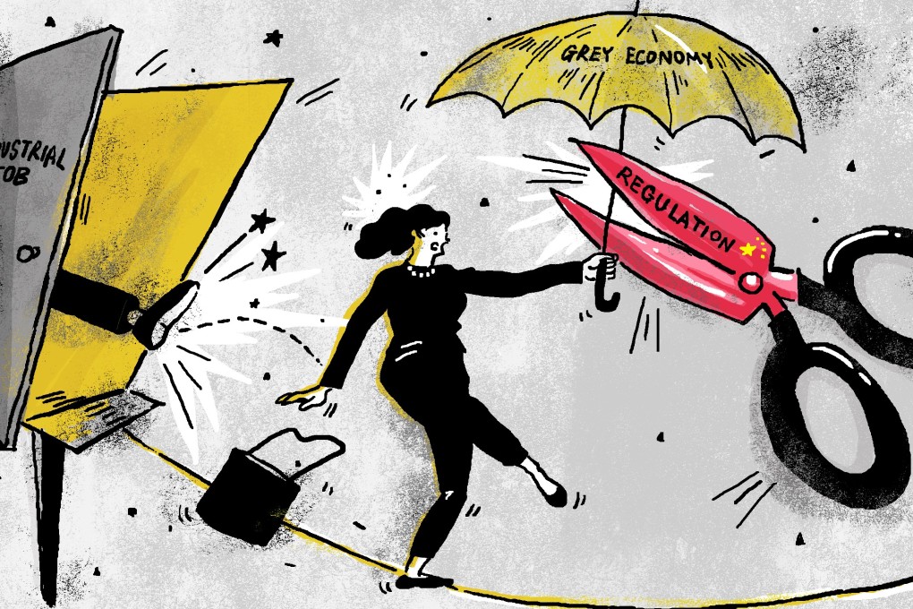 Chinese internet-based service companies, which served as the employment backstop in the last economic down, have themselves fallen on hard times, only adding fuel to rising lay-off worries. Illustration: Brian Wang