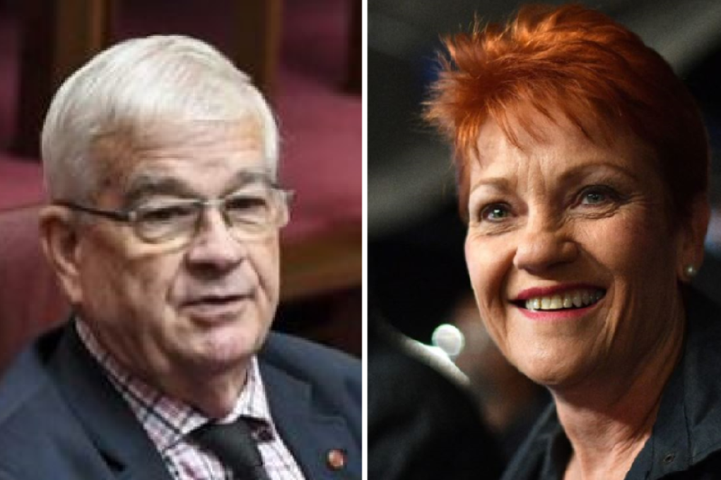 Australian senators Brian Burston and Pauline Hanson. Photos: EPA and AFP