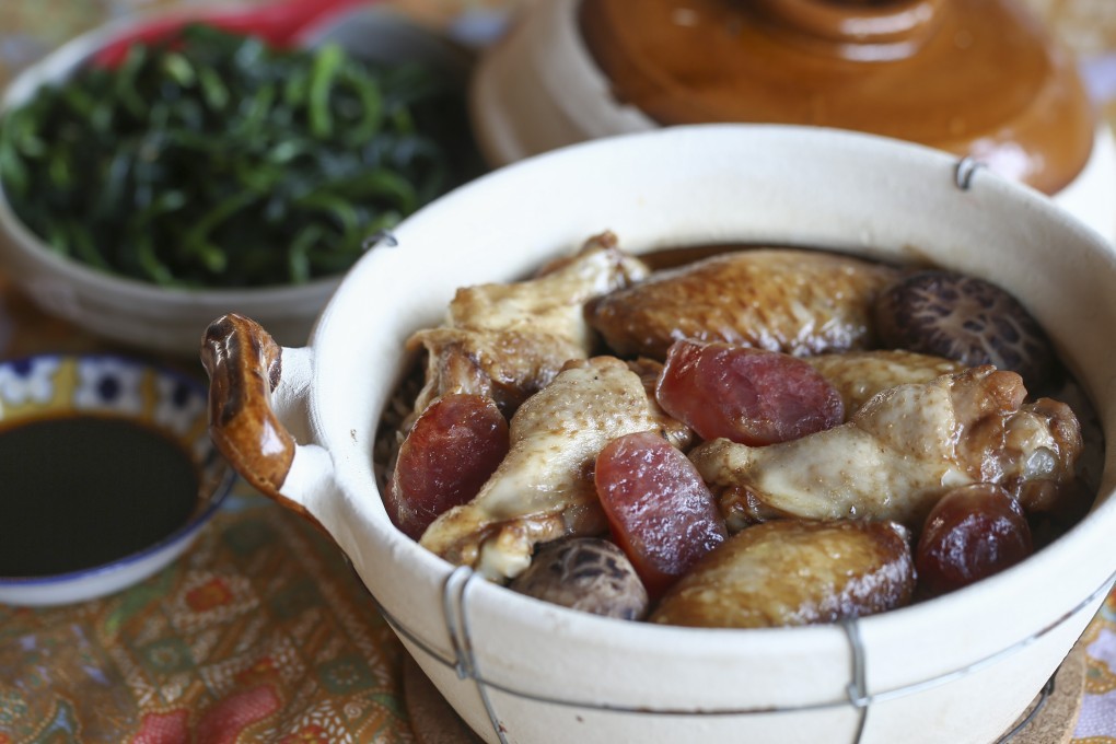 Susan Jung’s bo jai fan with chicken wings, lap cheong and mushrooms. Photography: Jonathan Wong. Stylng: Nellie Ming Lee